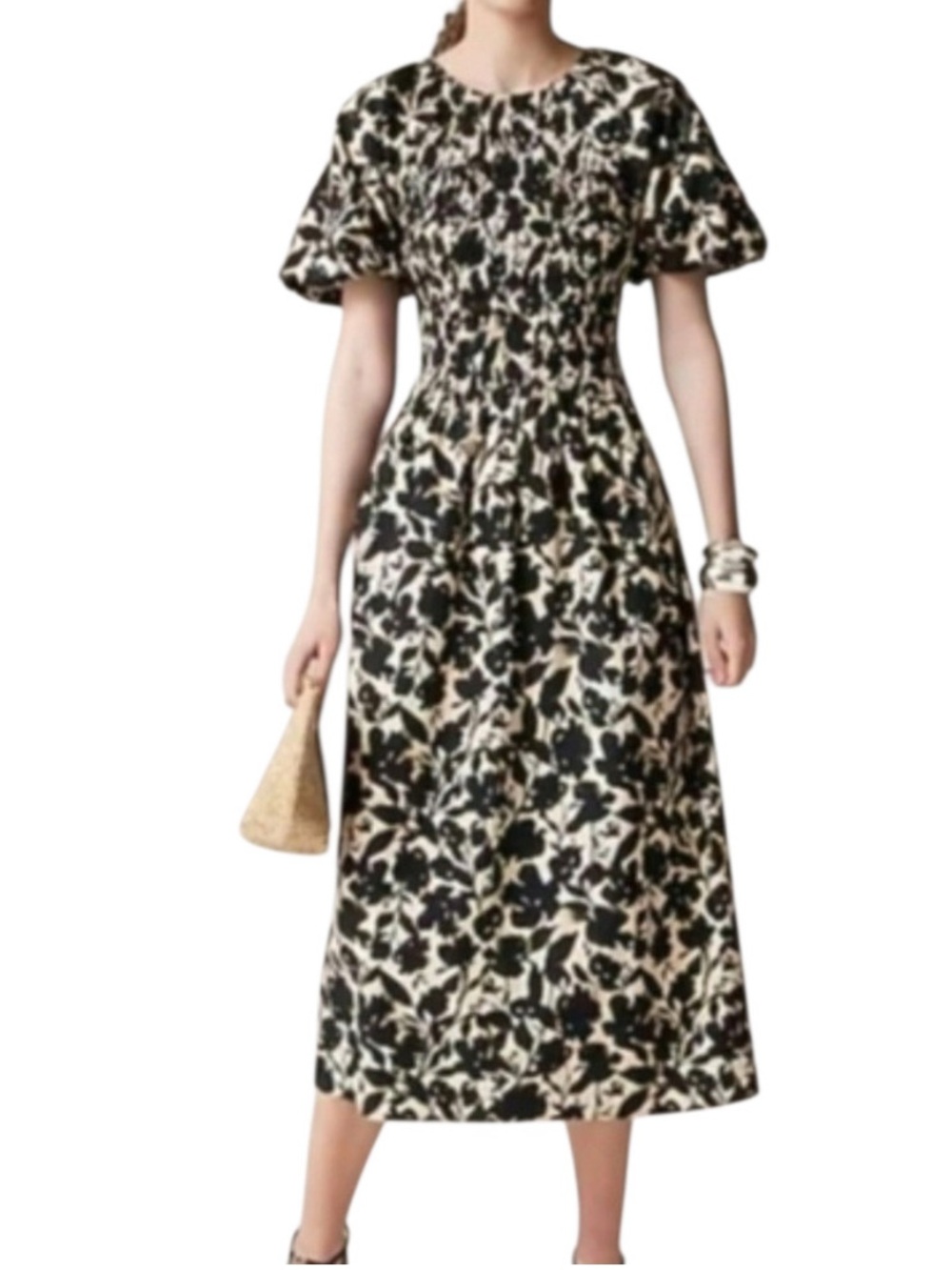 J.CREW Meadow Dress in Black and Tan Cotton Poplin